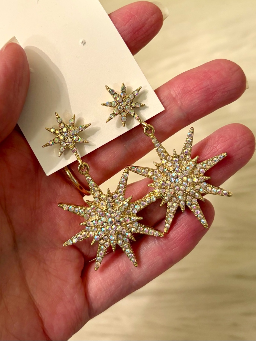 Vintage Dangle Rhinestone Starburst Celestial Earrings